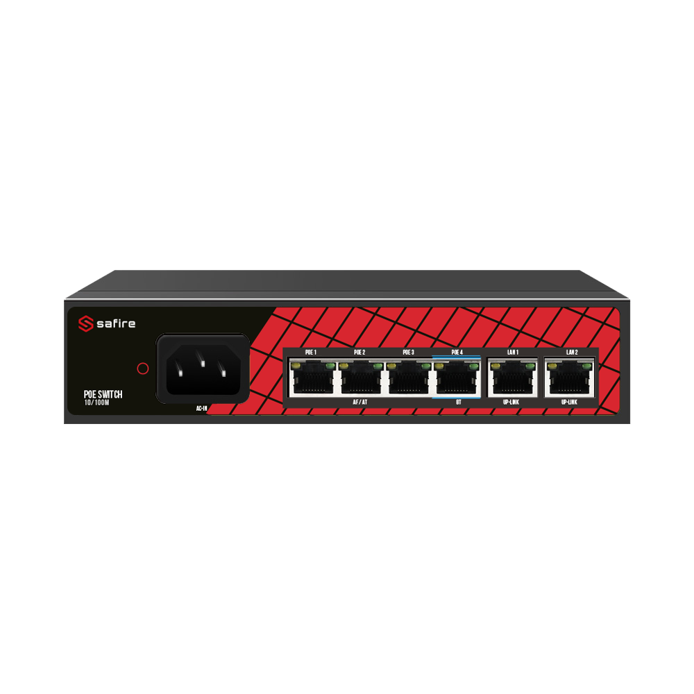 Switch 4 Portas Hi-PoE + 2 Uplink Safire