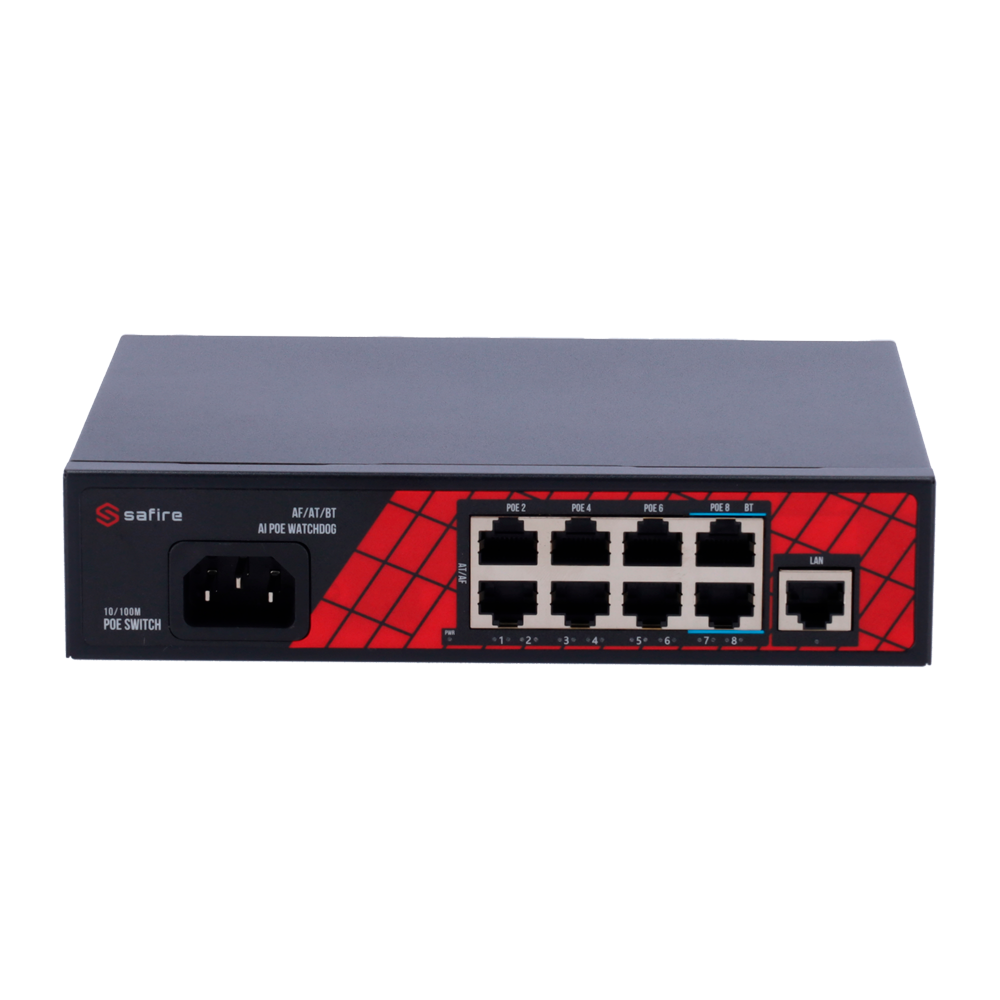 Switch 8 Portas Hi-PoE + 1 Uplink Safire