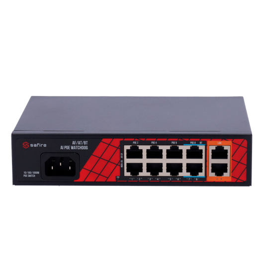 Switch 8 Portas Hi-PoE + 2 Uplink Safire