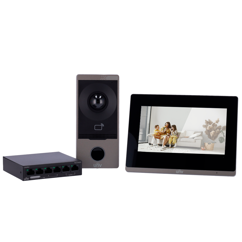 Kit Videoporteiro Uniview Tecnologia IP e WIFI - Painel de entrada + Unidade Exterior + Switch