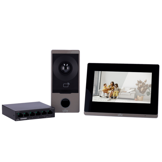 Kit Videoporteiro Uniview Tecnologia IP e WIFI - Painel de entrada + Unidade Exterior + Switch