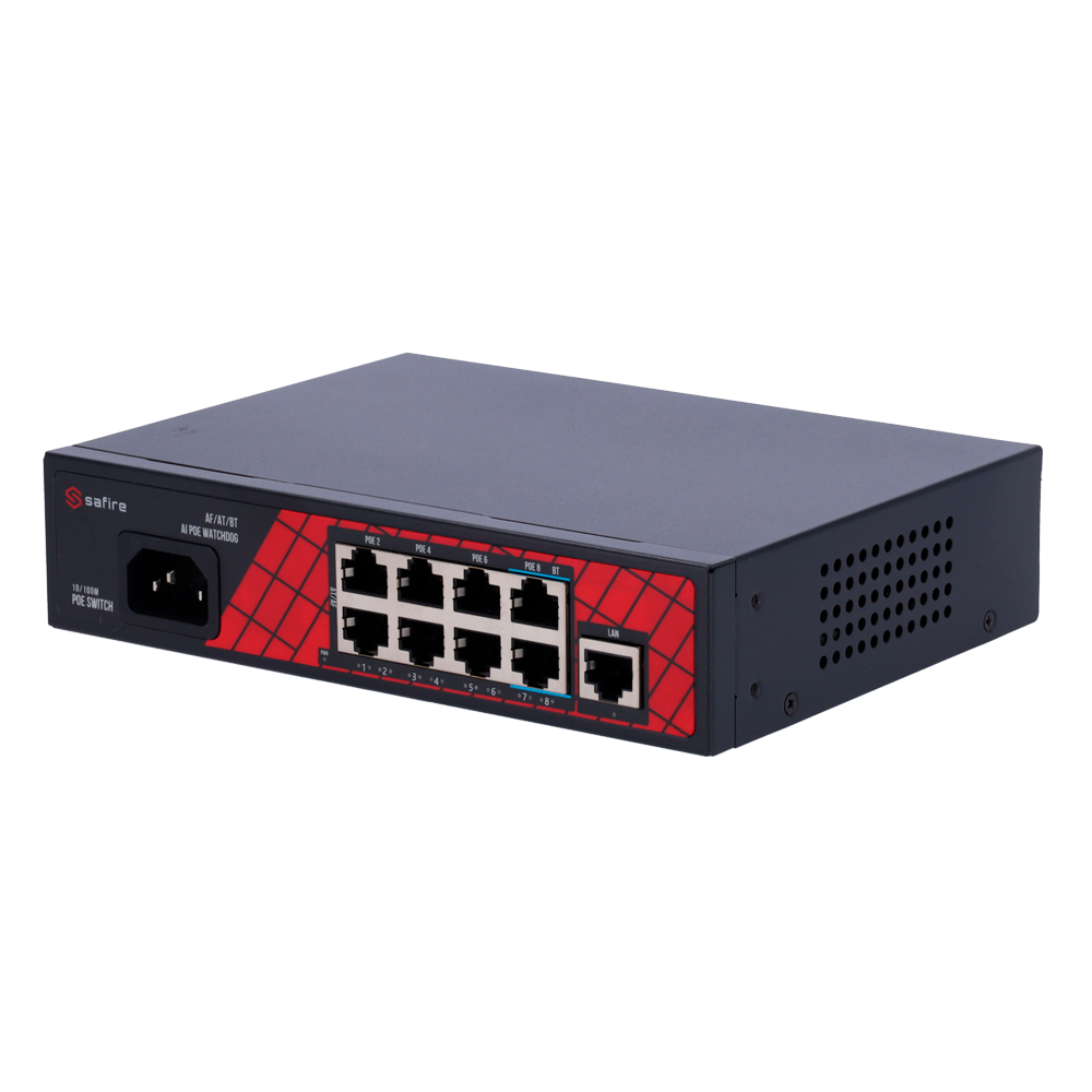 Switch 8 Portas Hi-PoE + 1 Uplink Safire